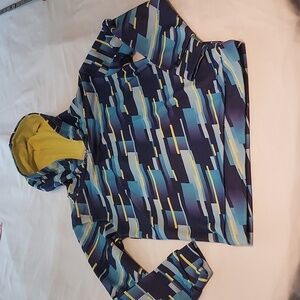 Highland Outfitters Boys Blue Yellow Hooded Shirt / Jacket Size 5/6 Slanted Blok